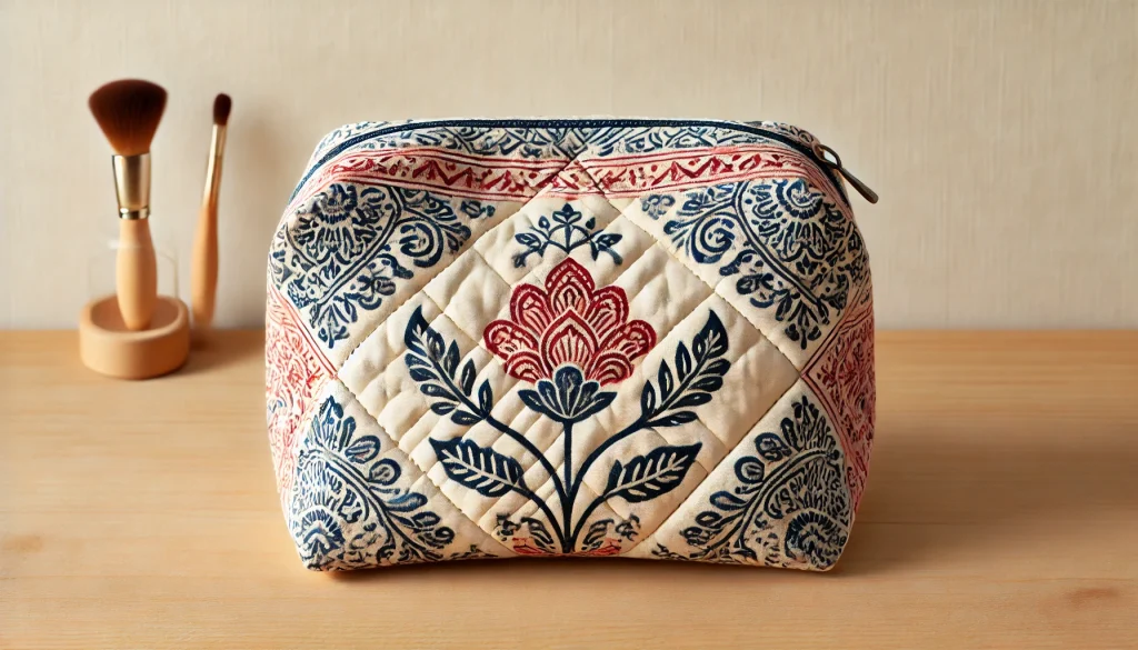 Quilted Cotton Makeup Bag Block Printed