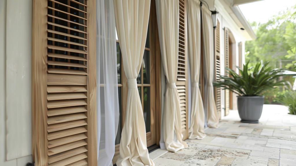 Reclaimed Wood Shutters with Curtains