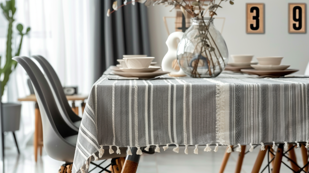 Striped Cotton Blend Thanksgiving Tablecloth