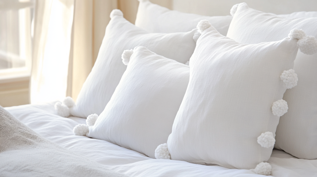 White Pom Pom Euro Pillow Covers