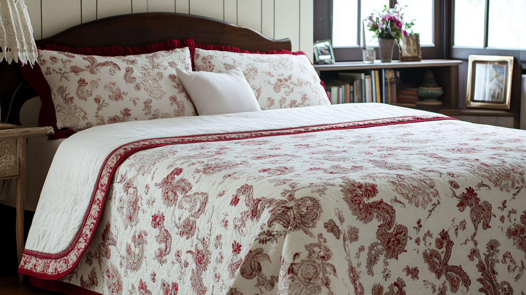 White Red Floral Paisley Bedspread