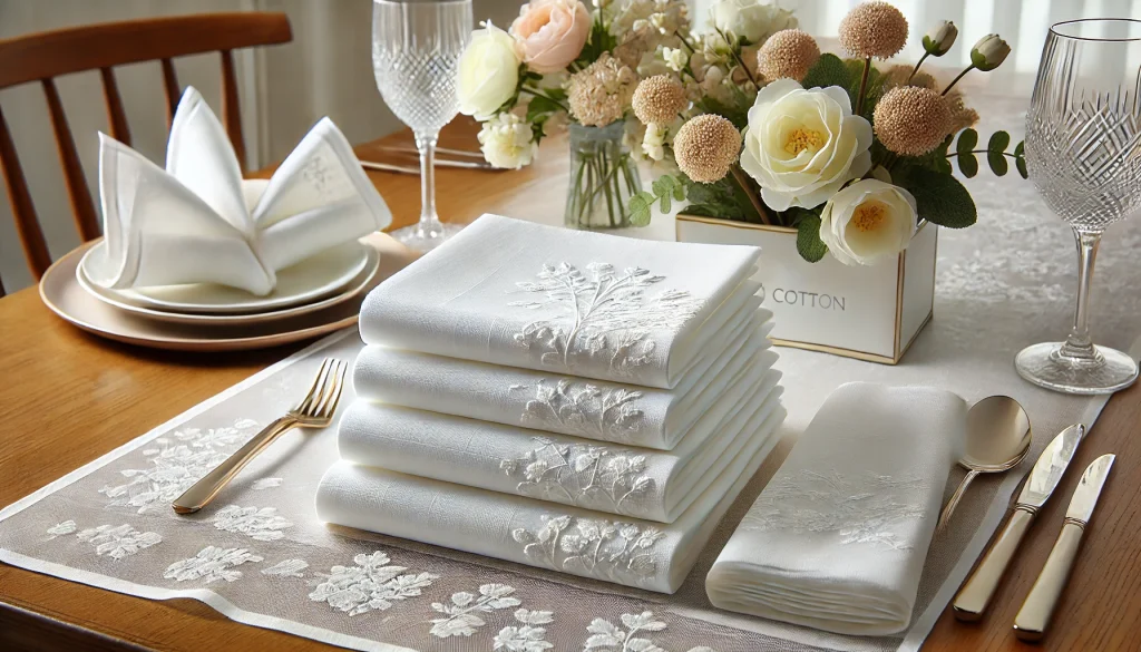 White Semi Sheer Poly Cotton Dinner Napkins