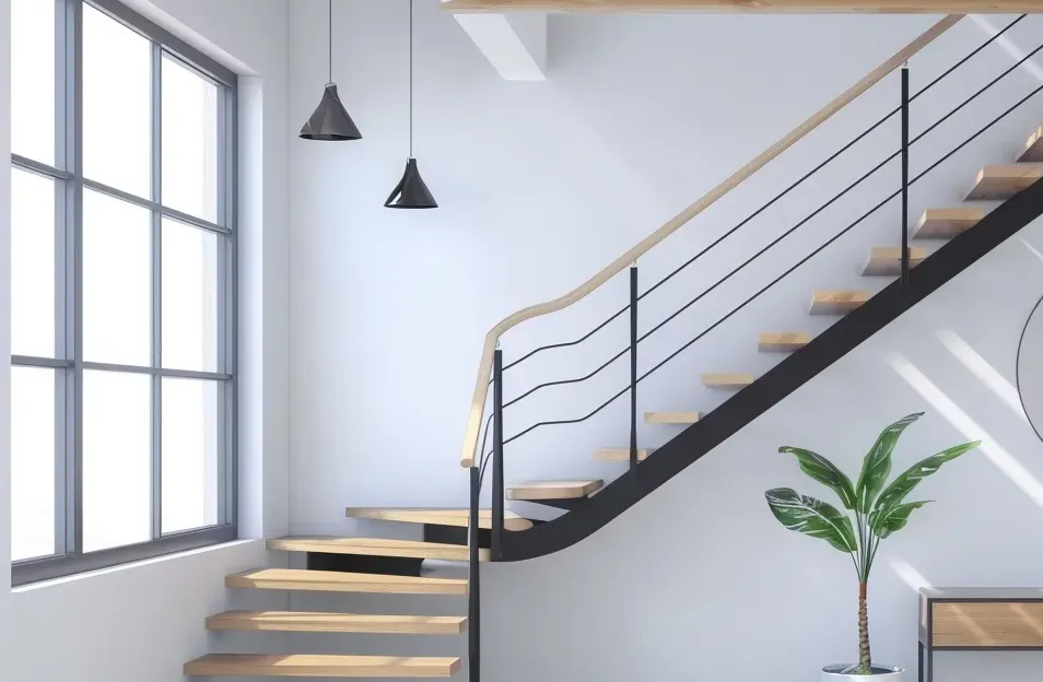 Minimalist Wooden L-Shaped Open Staircase