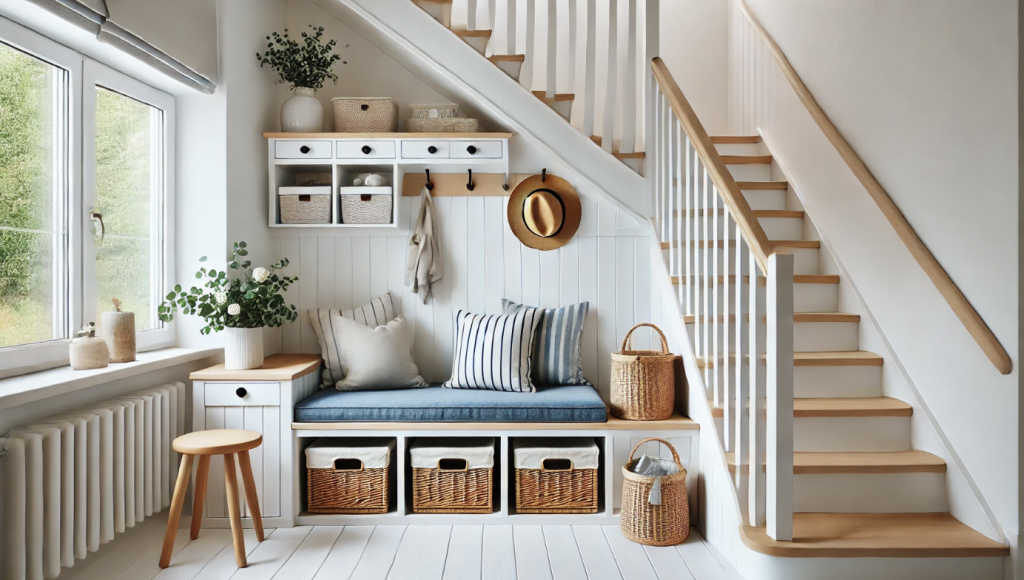 Wooden Staircase with Bench