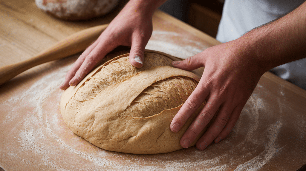shaping the dough into a loaf